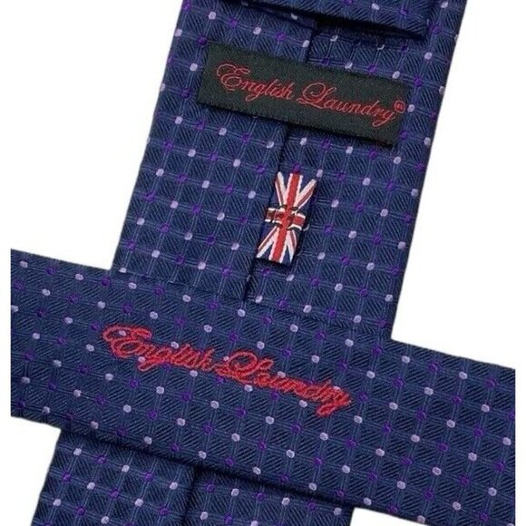 ENGLISH LAUNDRY Men's 100% Silk Necktie LUXURY Tie Blue Geometric W:3" EUC - Picture 4 of 6